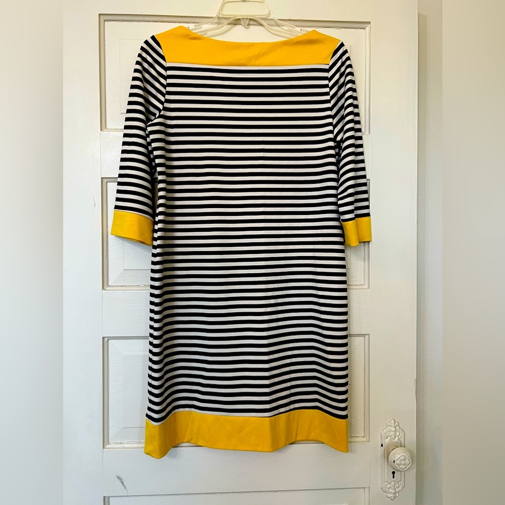 Tiana B Black/White Stripe with Yellow Trim Shift Dress Size 14
